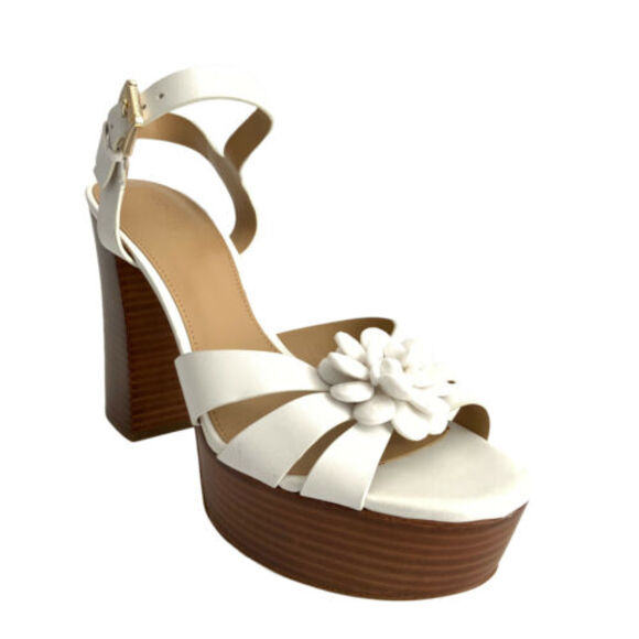 New Michael Michael Kors Leather Open-toe Pumps White Ankle Wrap 9 - Picture 1 of 12